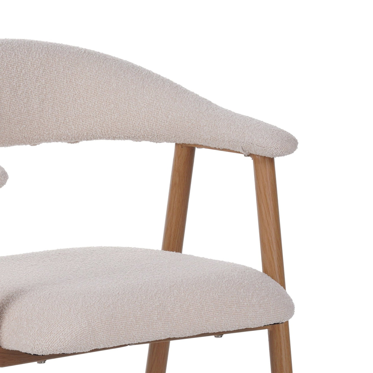 Japandi Dining Chair Ivory Bouclé Suki - Oak Look Frame - With Armrests