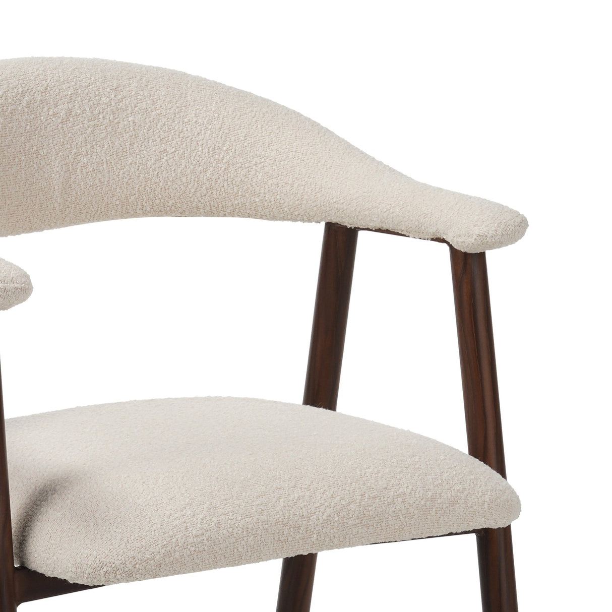 Japandi Dining Chair Ivory Bouclé Suki - Walnut Frame - With Armrests