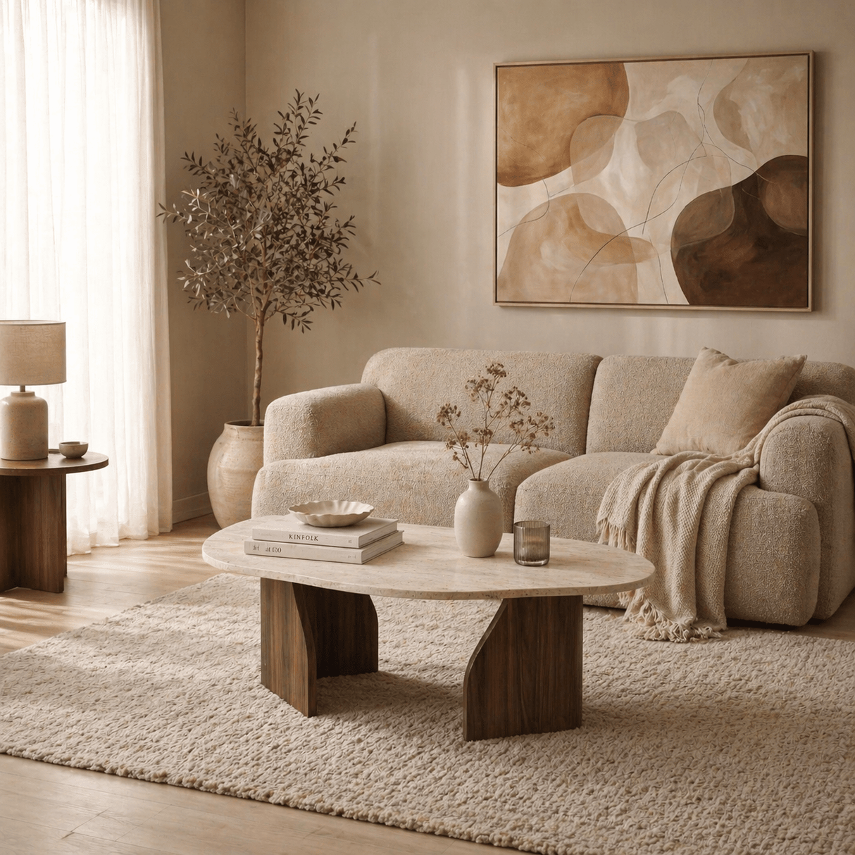 Organic Coffee Table Walnut Melamine Rack - 105x65 cm