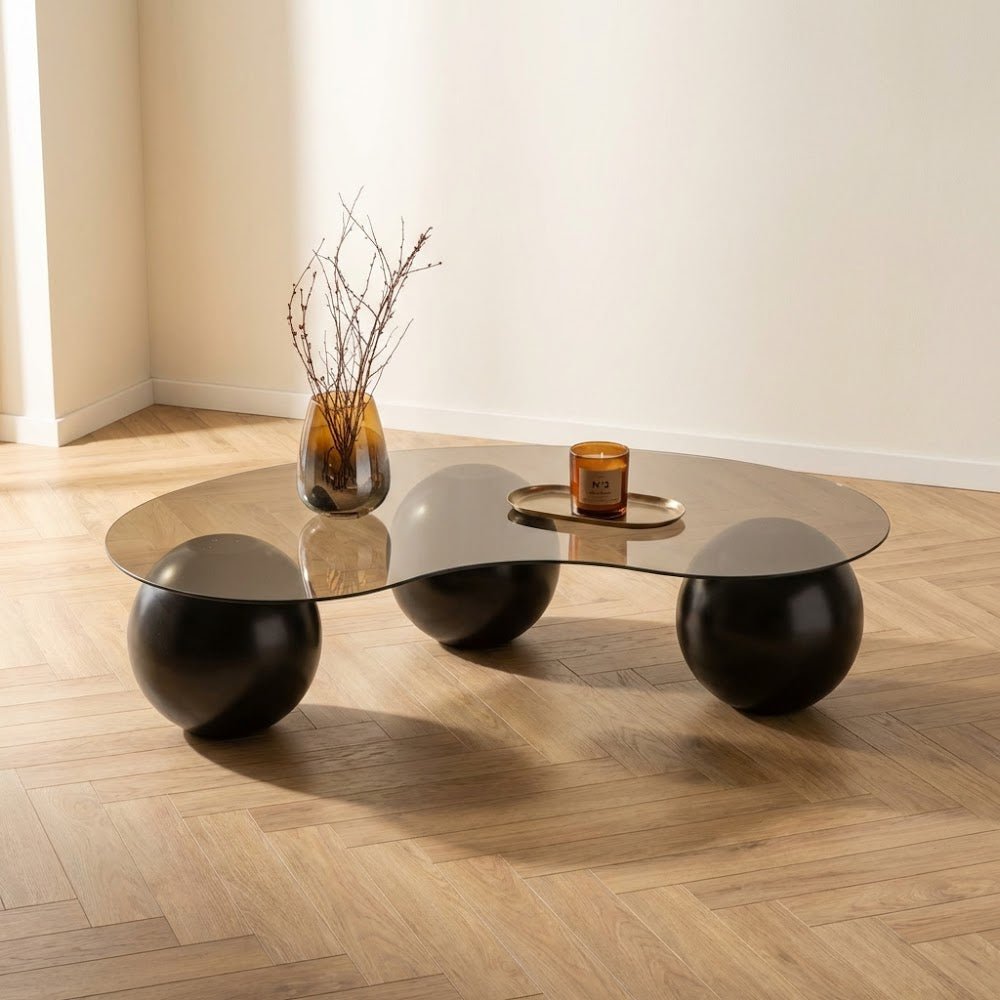 Living room table Sphere Tempered glass Black Bronze 120x70x30 cm Black Bronze Tempered glass