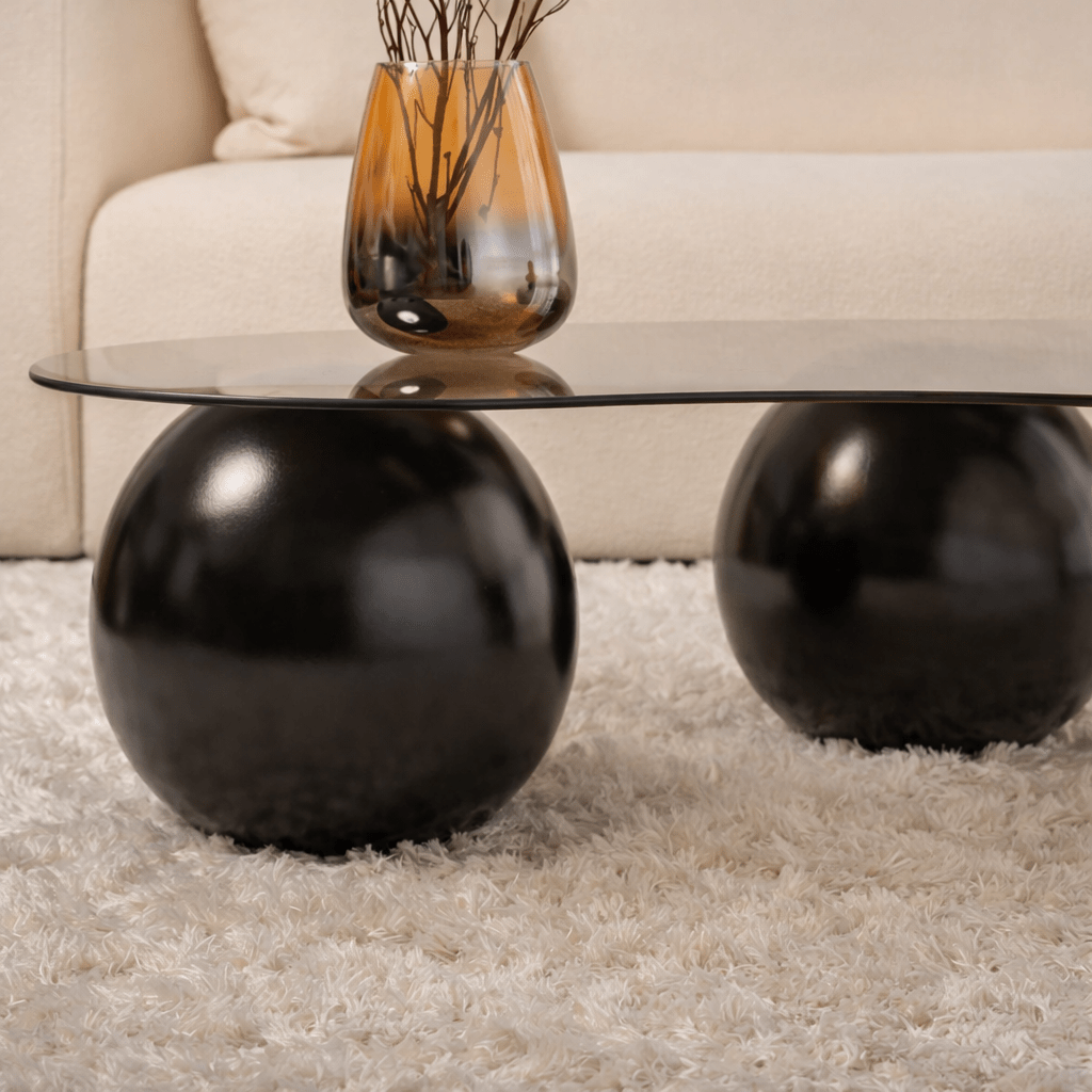 Living room table Sphere Tempered glass Black Bronze 120x70x30 cm Black Bronze Tempered glass