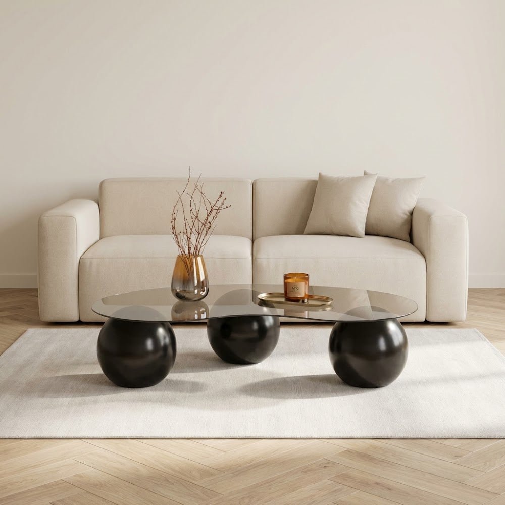 Living room table Sphere Tempered glass Black Bronze 120x70x30 cm Black Bronze Tempered glass