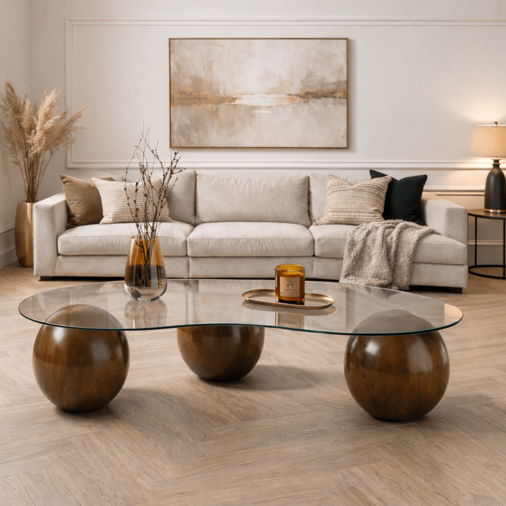 Living room table Sphere Walnut Transparent 120x70 cm Walnut Transparent Tempered glass