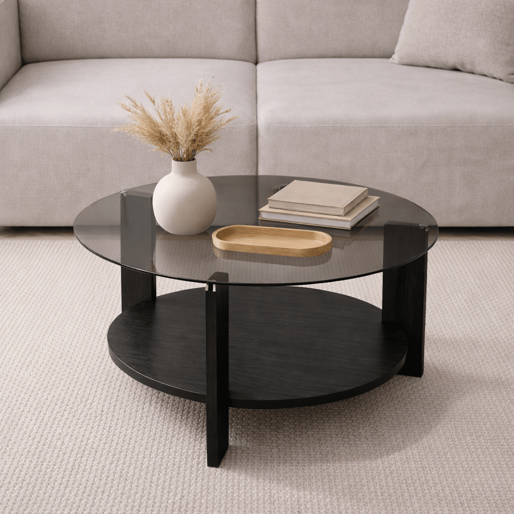 Cairo Coffee Table Round Ø75 cm Black - Smoke Glass 75x75 cm