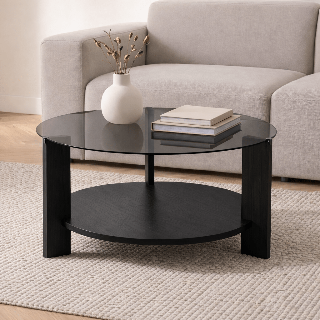 Cairo Coffee Table Round Ø75 cm Black - Smoke Glass 75x75 cm