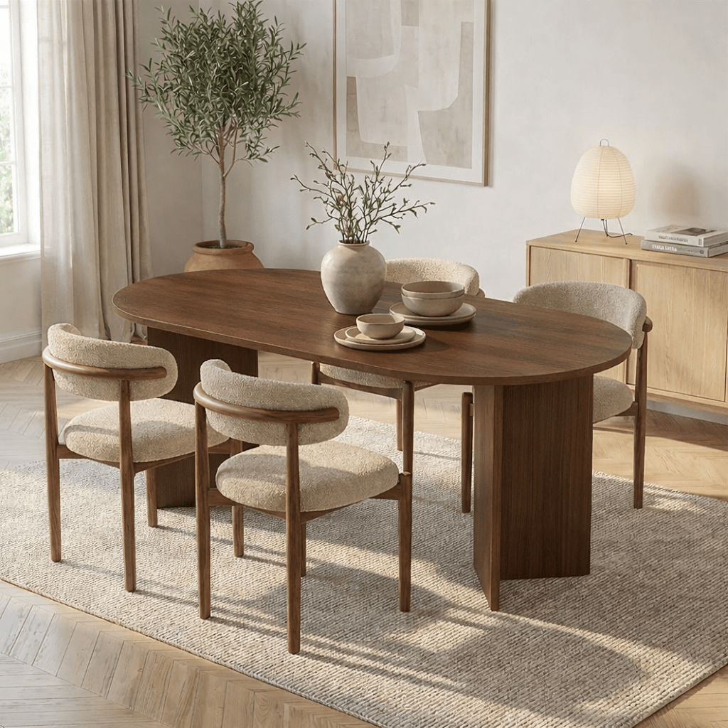 Eettafels - Ovale eettafel walnoot melamine - Japandi - 180x89,5x75 cm - Sota - Dimehouse