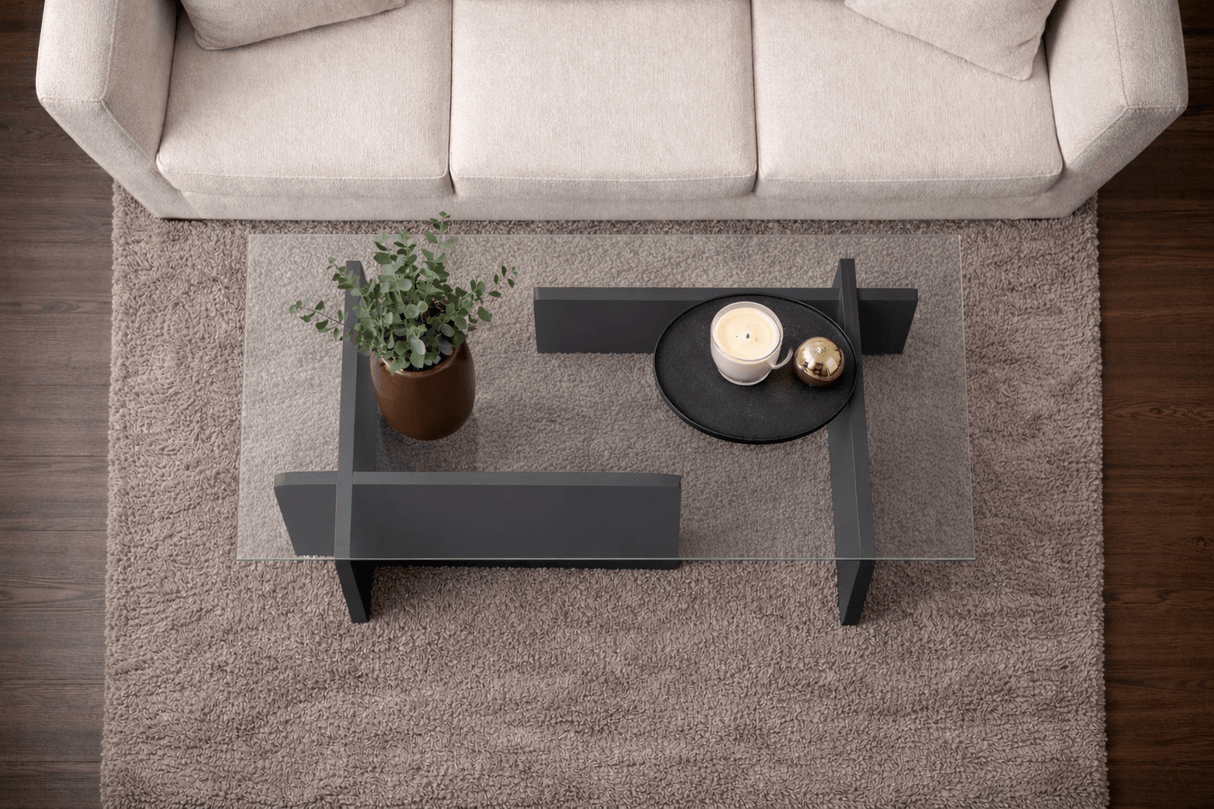 Salontafels - Salontafel Glas Antraciet Opal 105x65 cm - Dimehouse