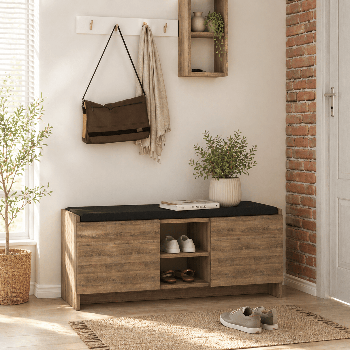 Shoe cabinet Dark Oak Melamine - six compartments - 110x43x37 cm - Zulla
