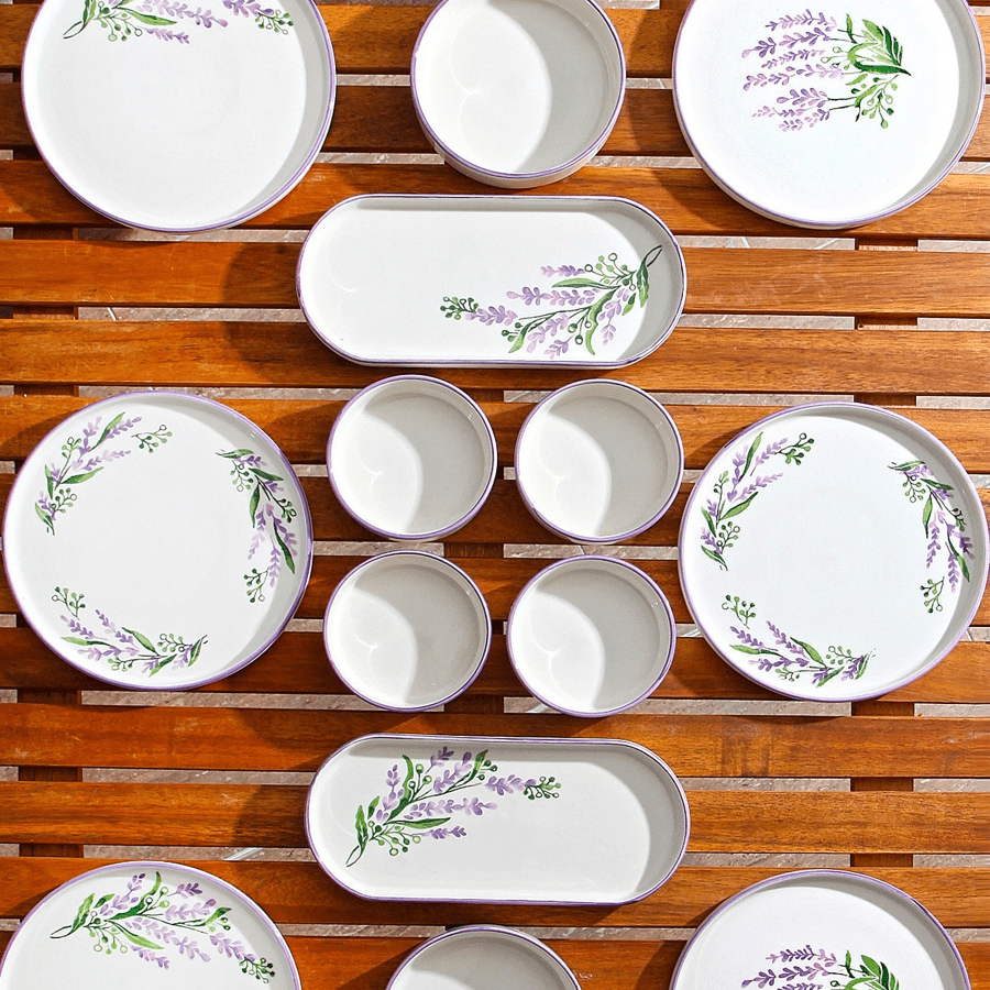 Servies set keramiek - 14 delig - Lavendel groen - Lavendel