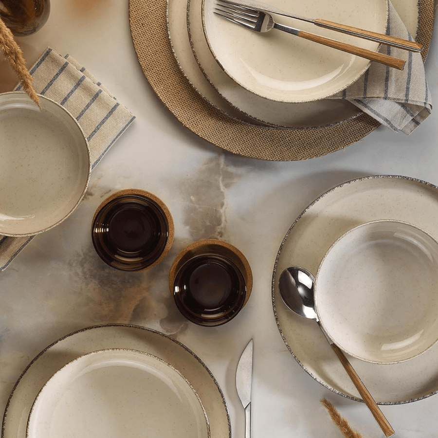 Servies set porselein - 12 delig - Zand ivoor - Isac