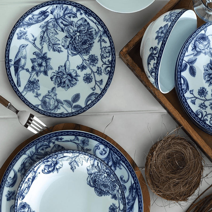 Servies set porselein - 24 delig - Blauw met wit - Delta