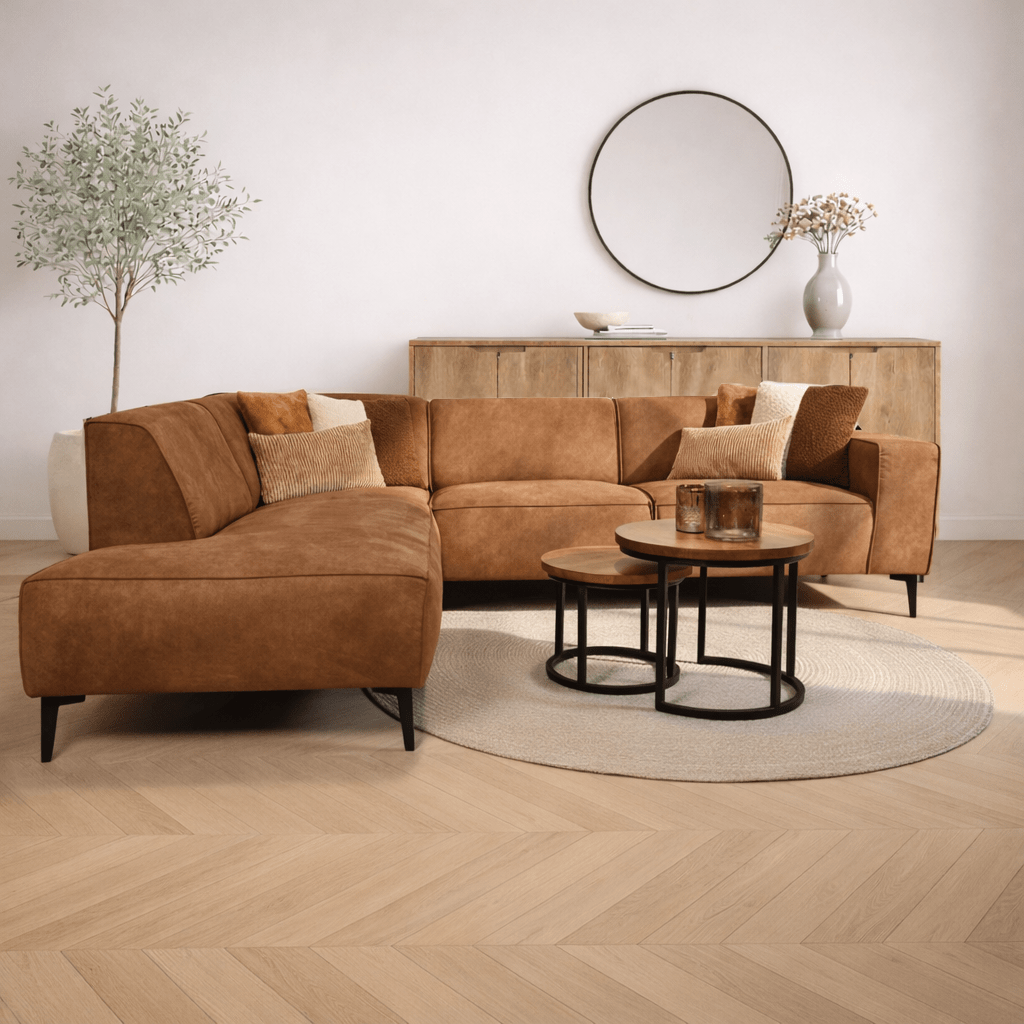 Banken - Industriële hoekbank cognac eco - leer Brisbane - links - Dimehouse