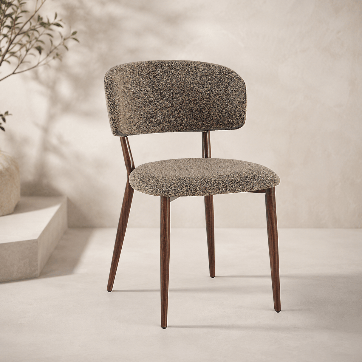 Dining room chairs-Japandi Dining room chair Yura Taupe - Walnut look Frame-Dimehouse