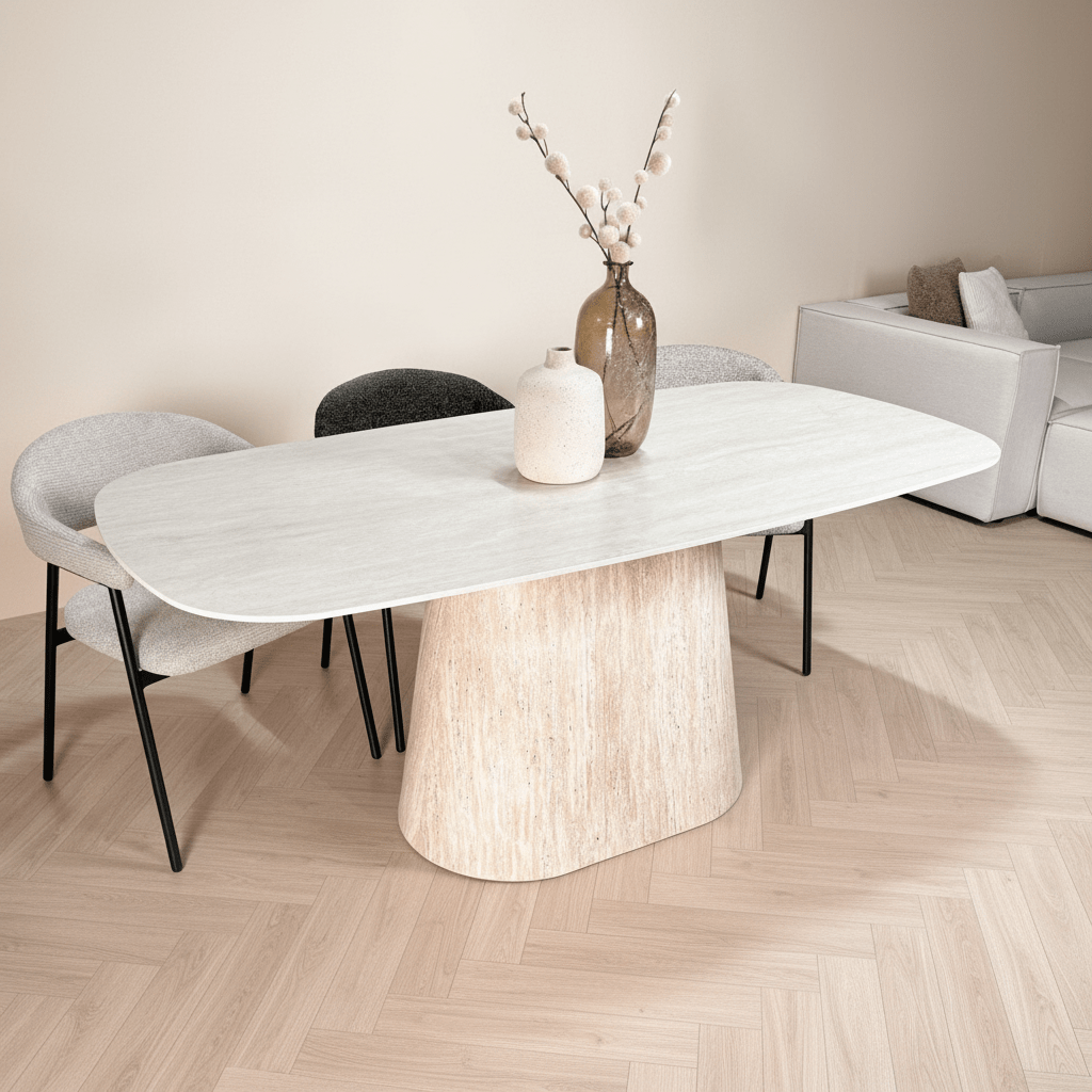 Sintered Stone Marmerlook Travertine Eettafel Lea 180x90 cm - Deens Ovaal