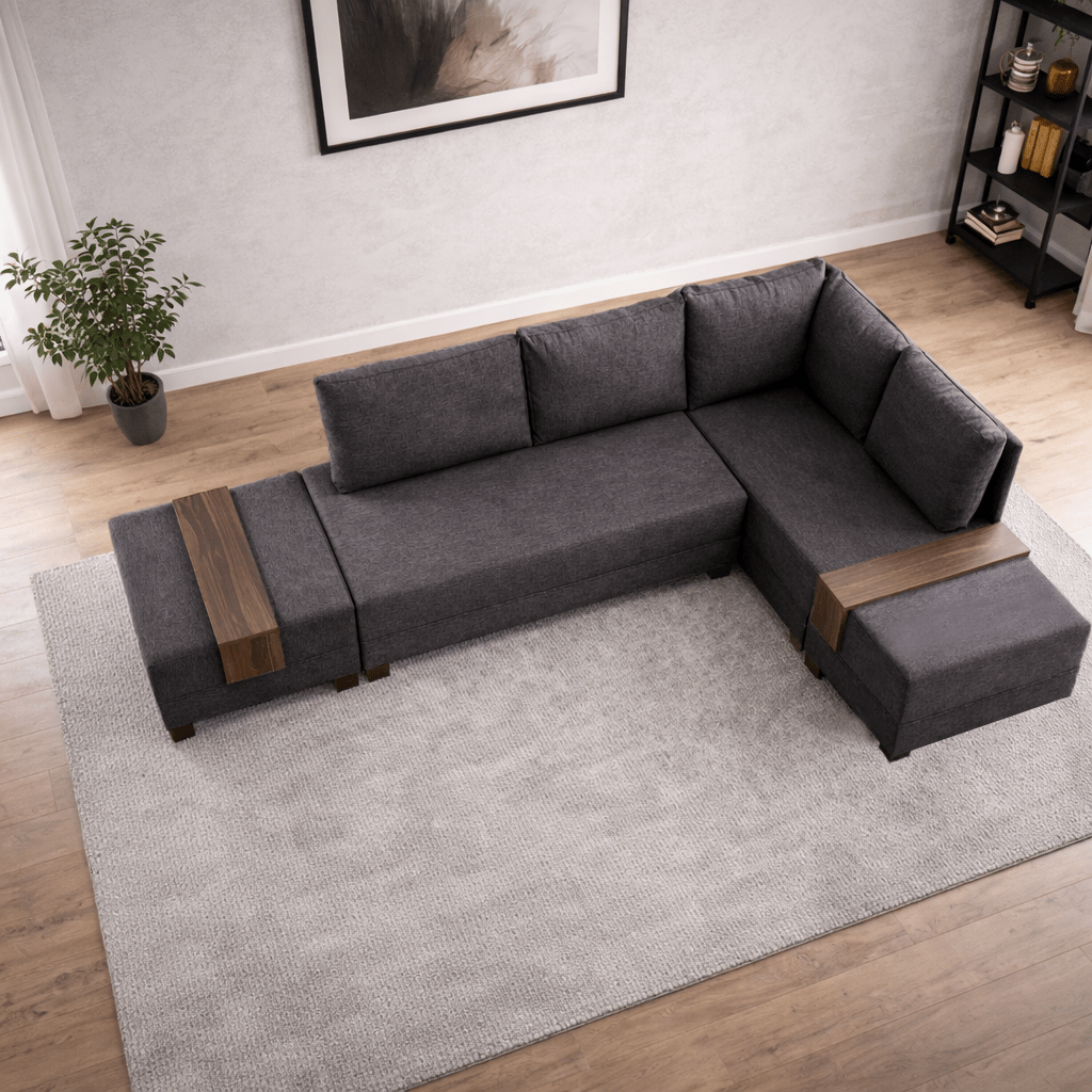 Banken - Slaapbank antraciet stof - XXL 280 x 210 - Rechts - Fly - Dimehouse