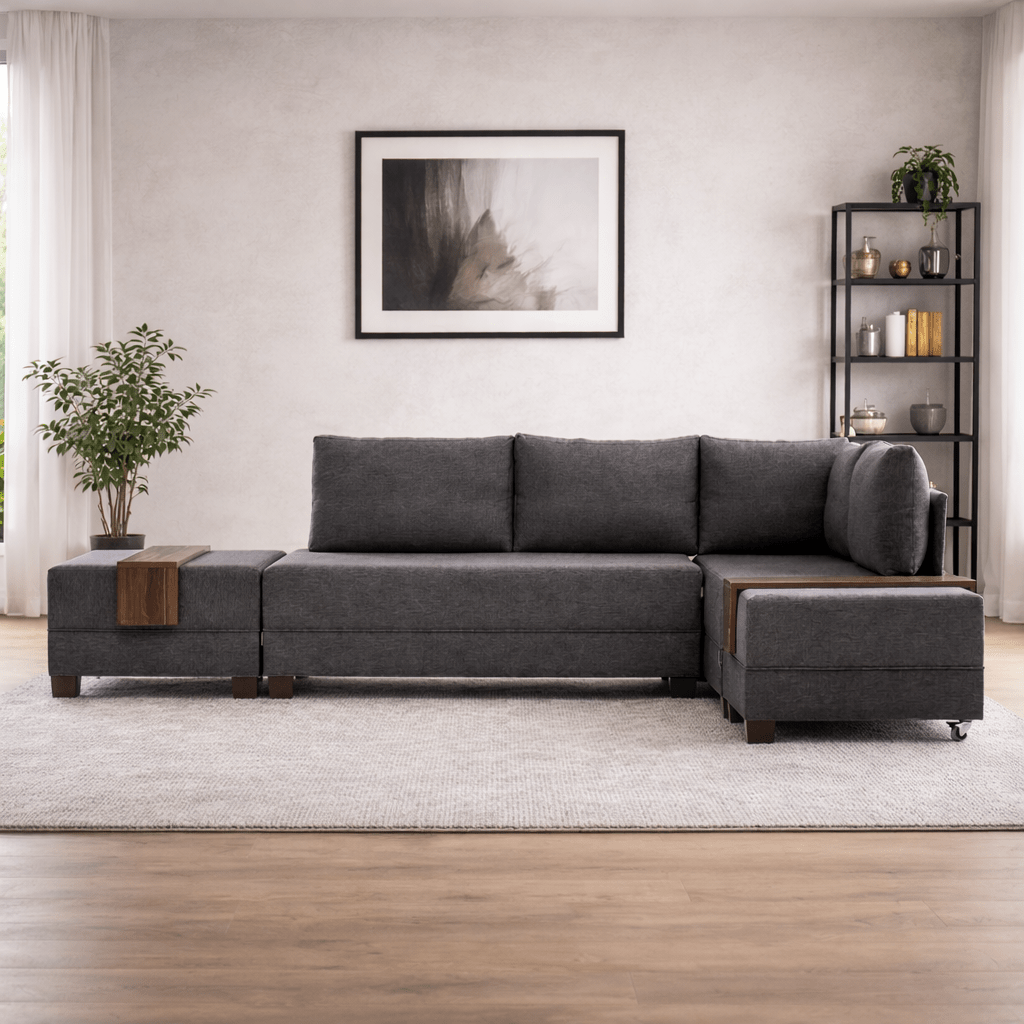 Banken - Slaapbank antraciet stof - XXL 280 x 210 - Rechts - Fly - Dimehouse