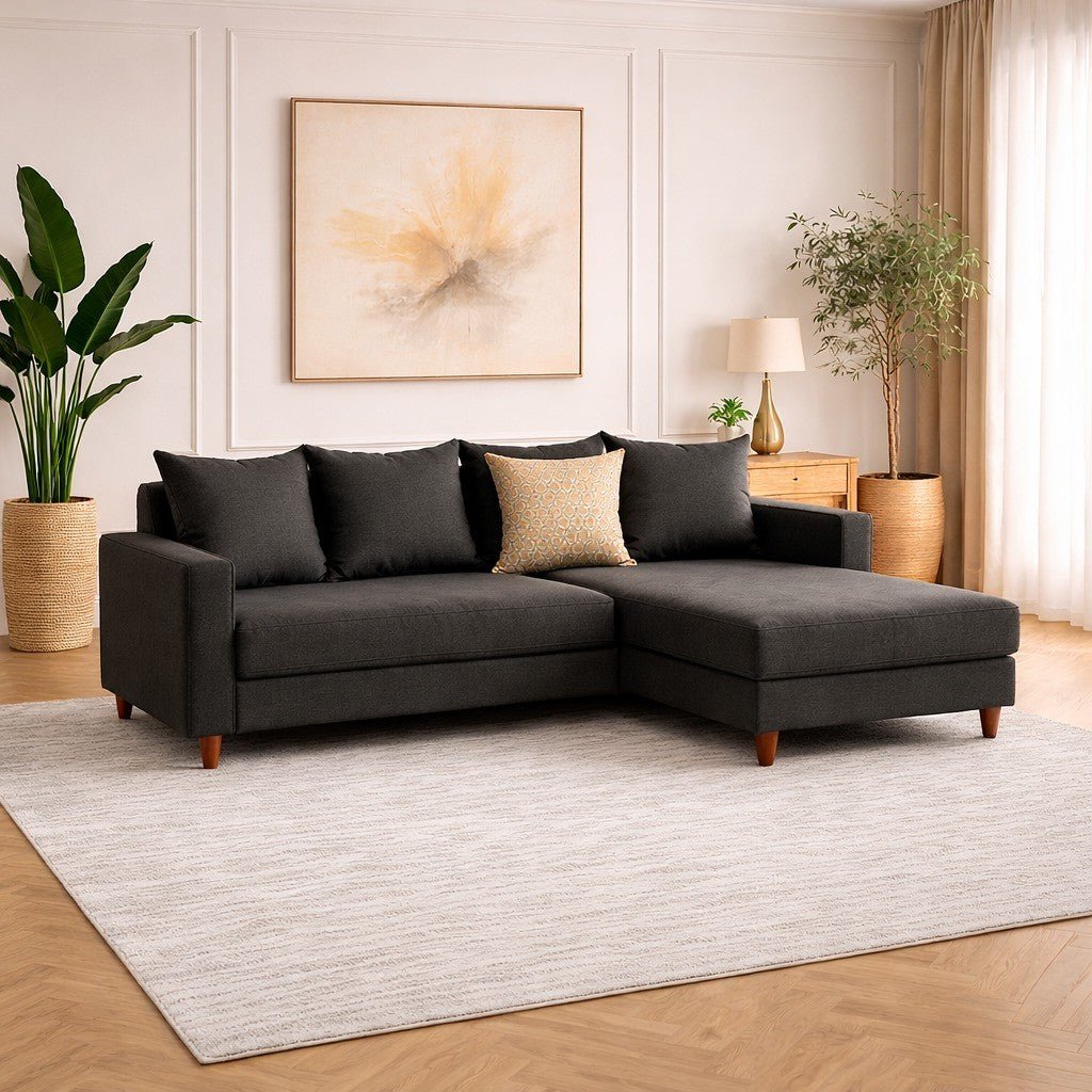 Anthracite fabric sofa bed – double – compact 215 x 150 cm – Right – Aydam