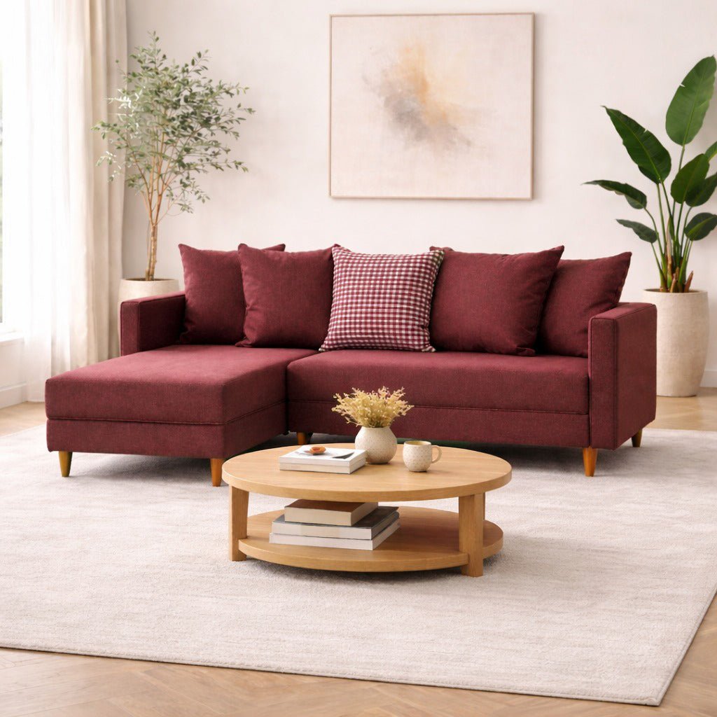 Corner sofa with sleeping function on the left Aydam Claret red