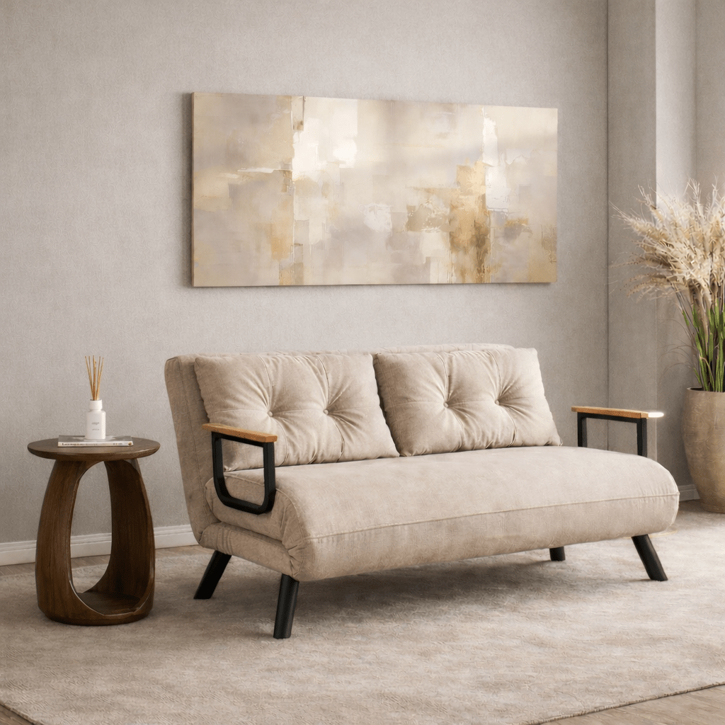 2-seater Sofa Bed Sando Fabric Cream