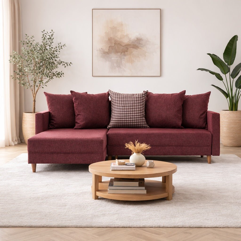 Corner sofa with sleeping function on the left Aydam Claret red