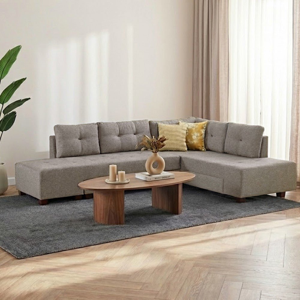 Banken - Slaapbank taupe stof - XL 280x206 cm - met wielen - Rechts - Manama - Dimehouse