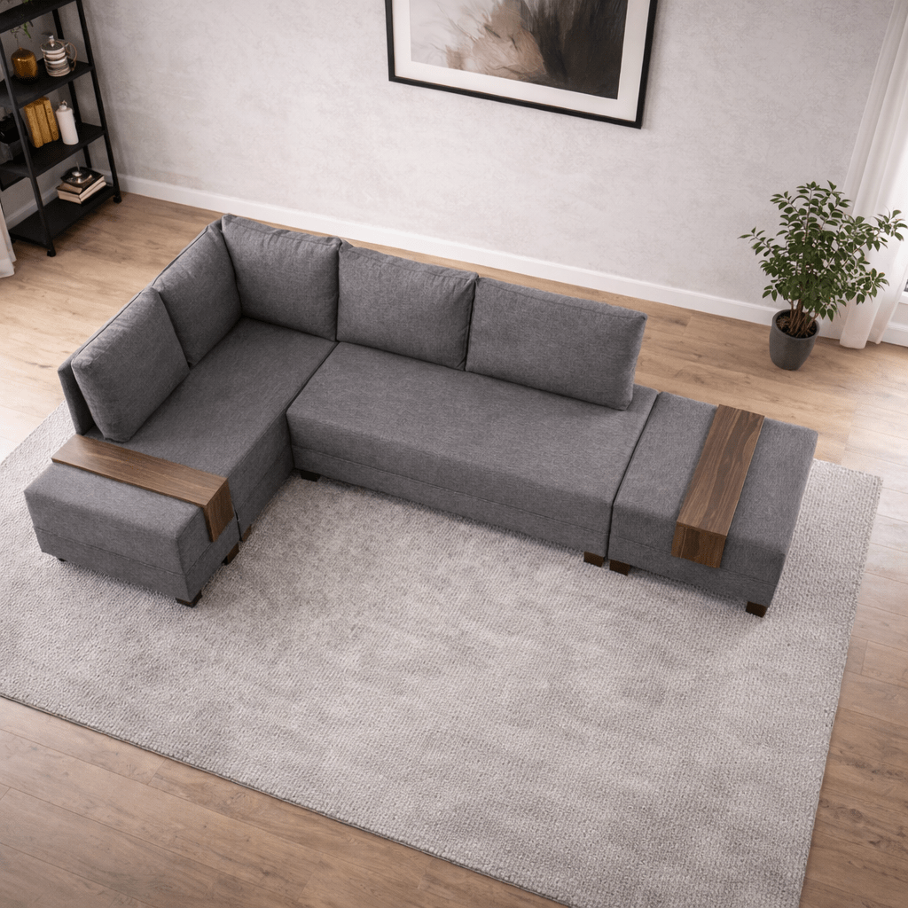 Corner sofa with sleeping function on the left fly brown