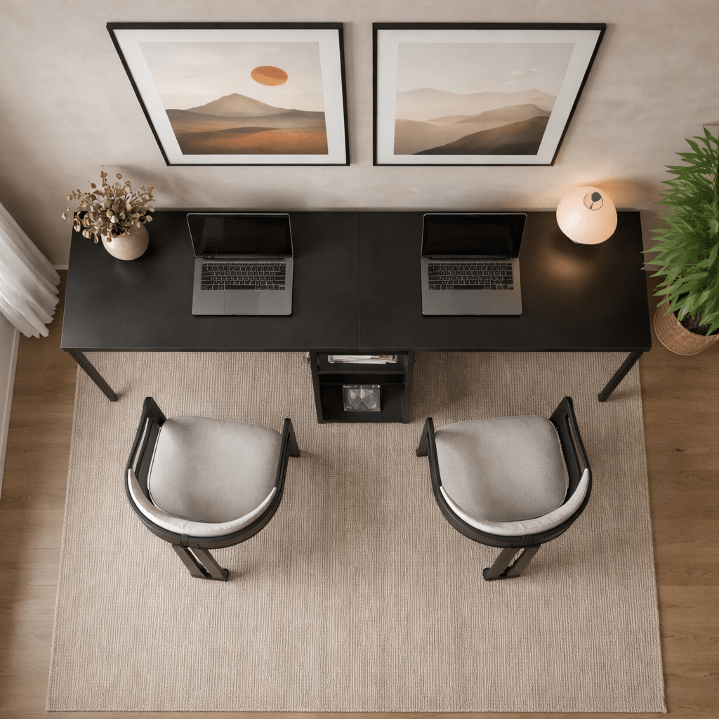 Study desk Twin Study Desk 240x60 cm Anthracite and black Anthracite Black Melamine