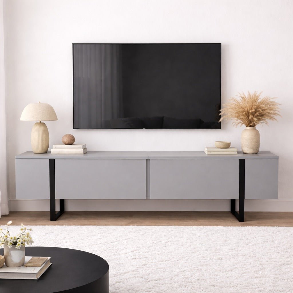 TV Cabinet Gray Melamine Gold Frame Blitz 50x180x29.5 cm