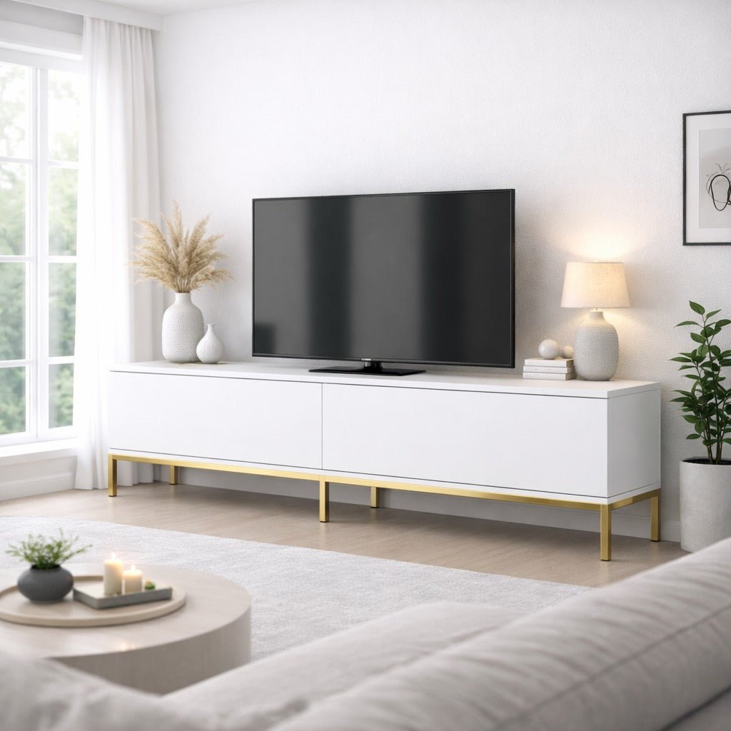 TV furniture Lord white gold melamine 180x47x30 cm