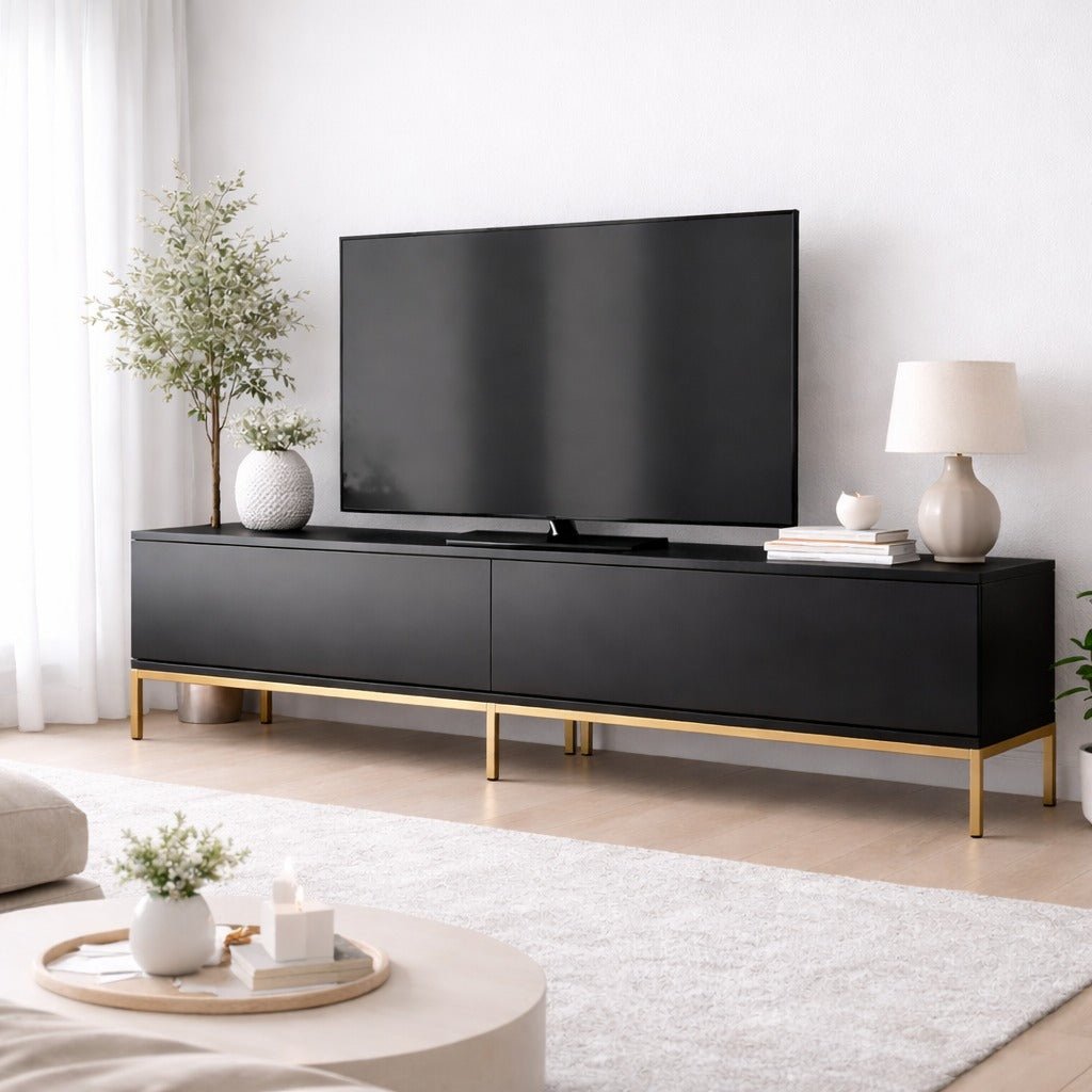 TV furniture Lord black gold melamine 180x47x30 cm