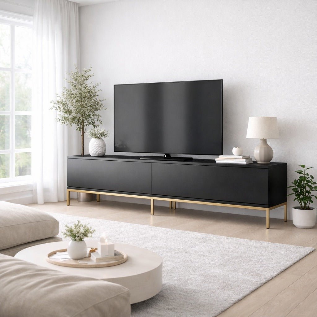 TV furniture Lord black gold melamine 180x47x30 cm