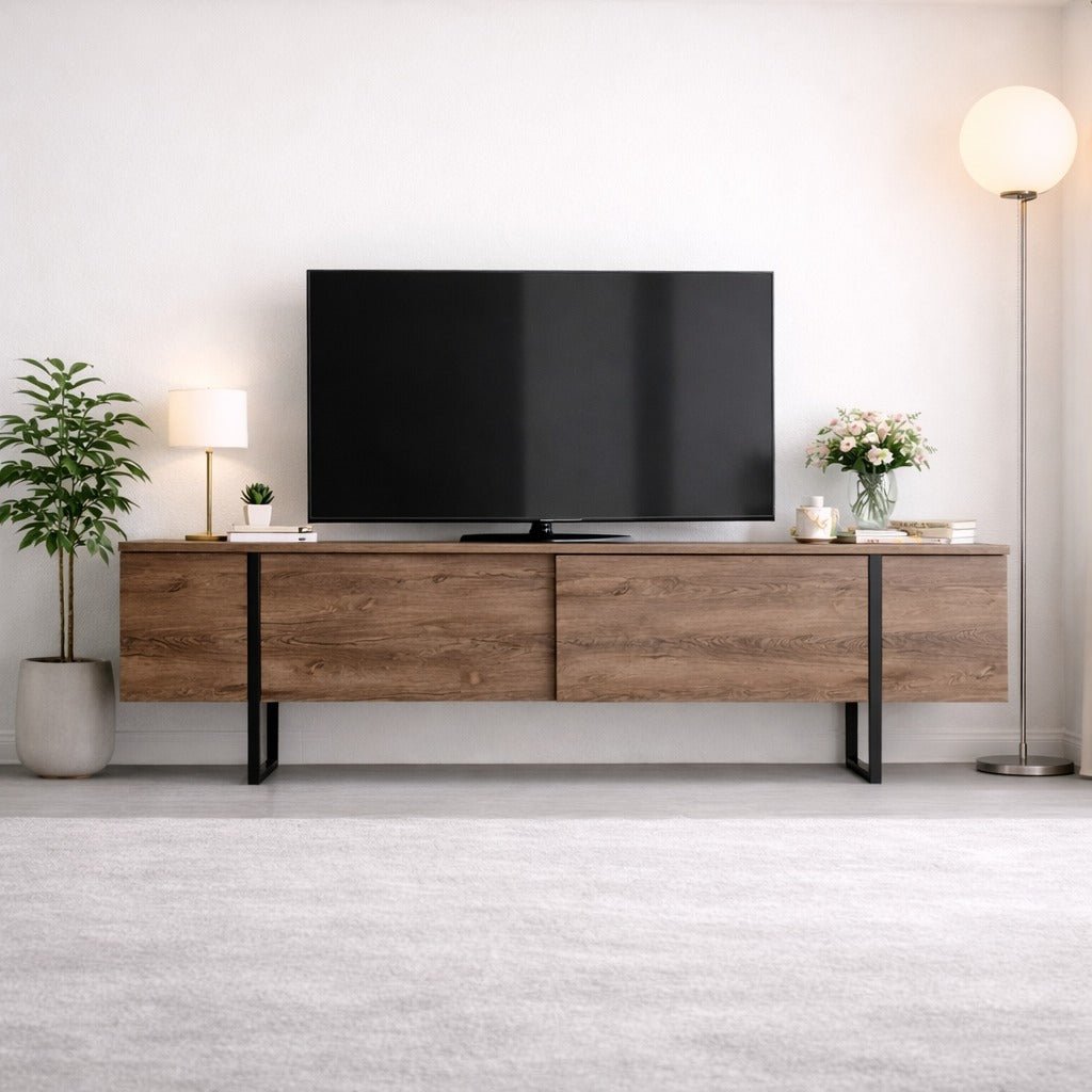 TV furniture luxury walnut black melamine 180x50x30 cm