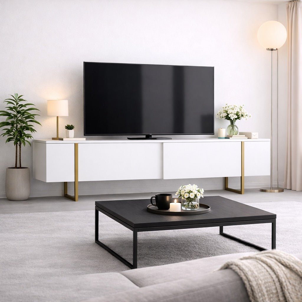 TV furniture luxury white gold melamine 180x50x30 cm