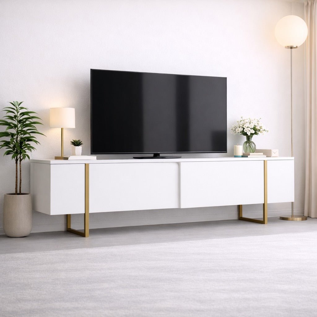 TV furniture luxury white gold melamine 180x50x30 cm
