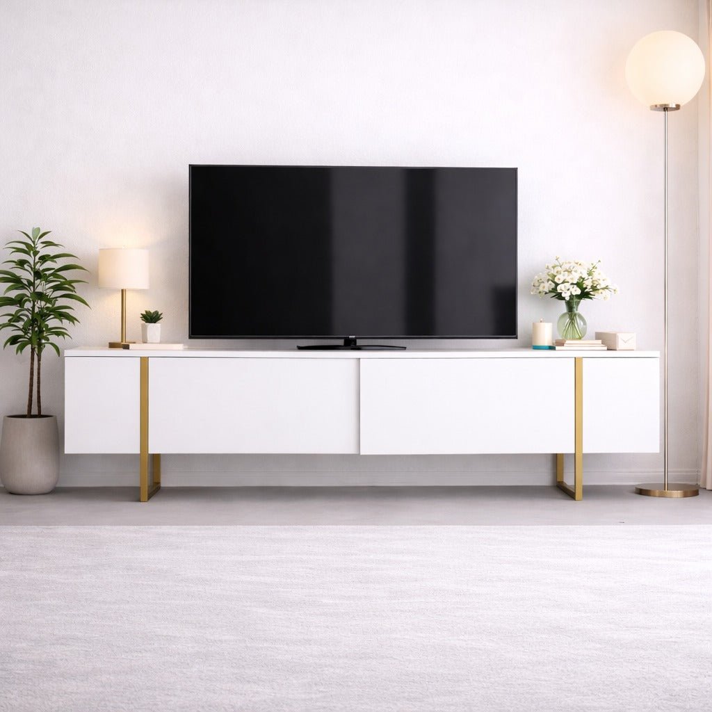 TV furniture luxury white gold melamine 180x50x30 cm