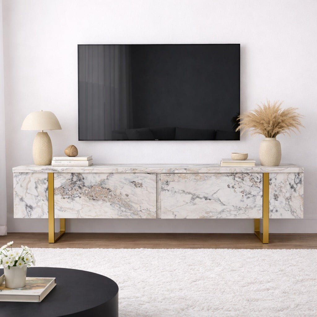TV Cabinet Marble Melamine Golden Frame Blitz 50x180x29.5 cm