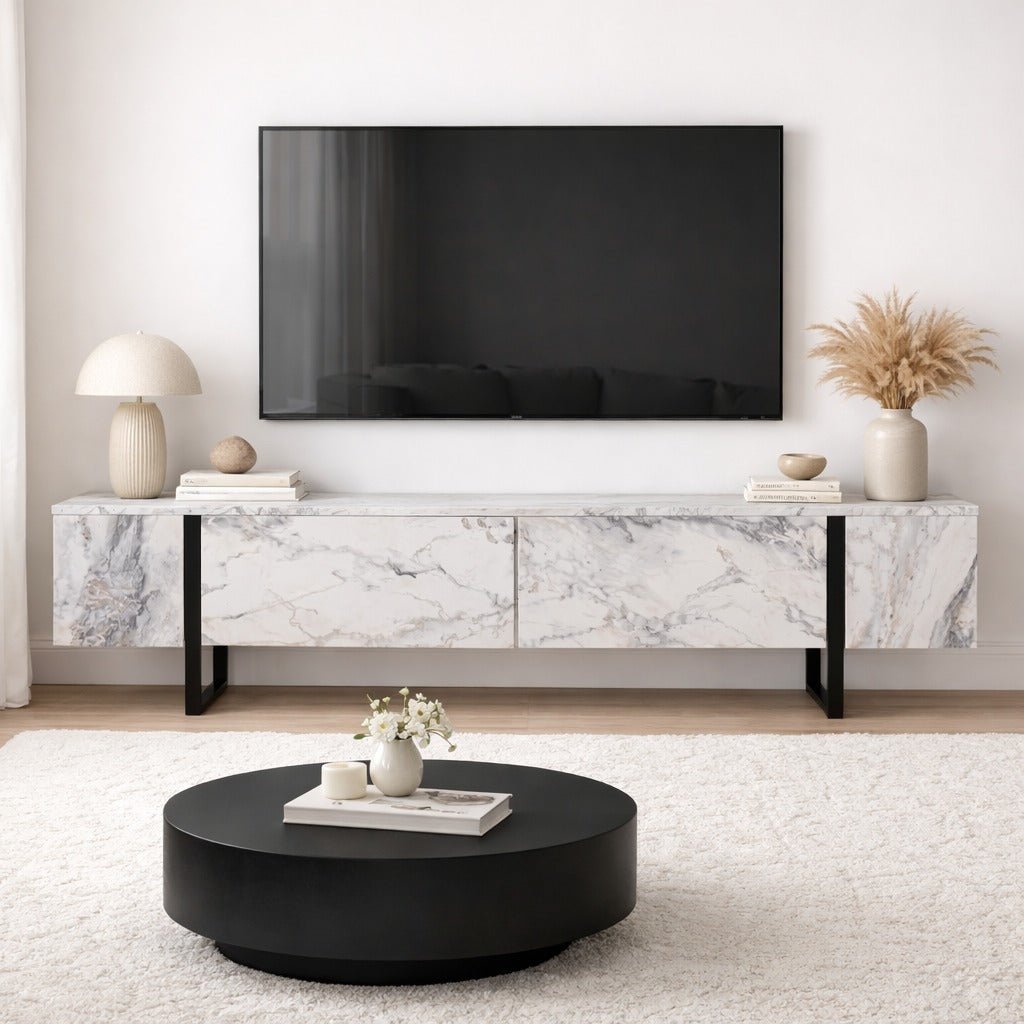 TV Cabinet Marble Melamine Black Frame Blitz 50x180x29.5 cm