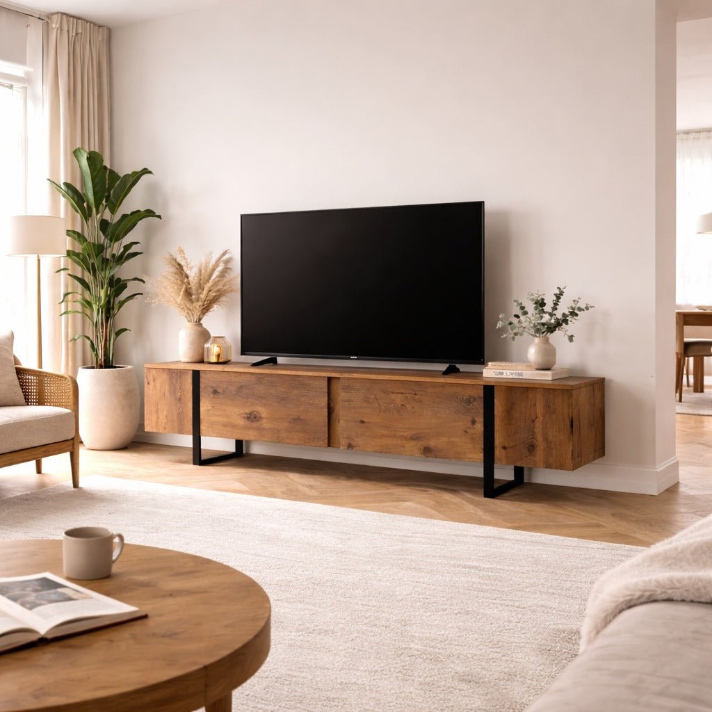 TV Cabinet Natural Melamine Black Frame Blitz 50x180x29.5 cm