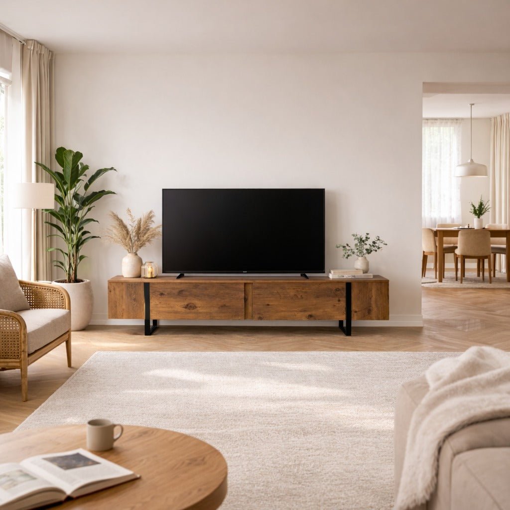 TV Cabinet Natural Melamine Black Frame Blitz 50x180x29.5 cm