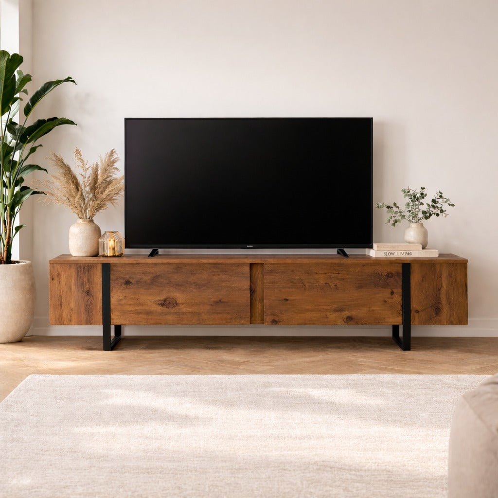 TV Cabinet Natural Melamine Black Frame Blitz 50x180x29.5 cm