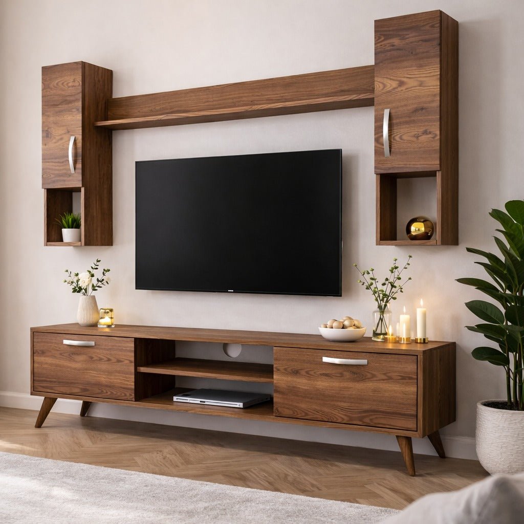 TV Meubels - TV Meubel Set Alta Walnoot Melamine 180x48,6x35 cm - Dimehouse