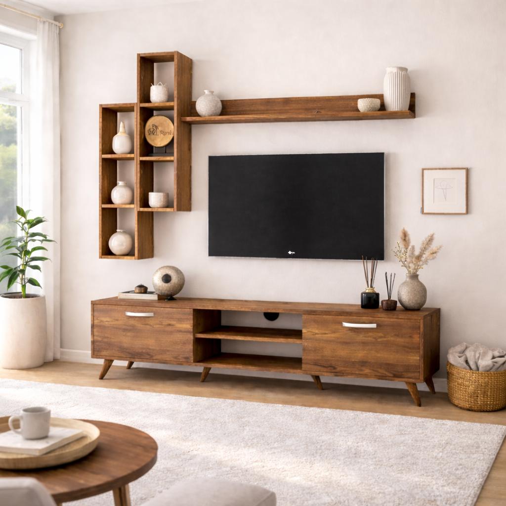 TV furniture set ion walnut melamine 180x48.6x35 cm