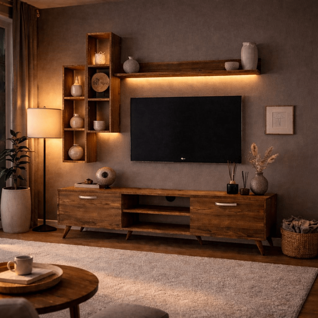 TV furniture set ion walnut melamine 180x48.6x35 cm