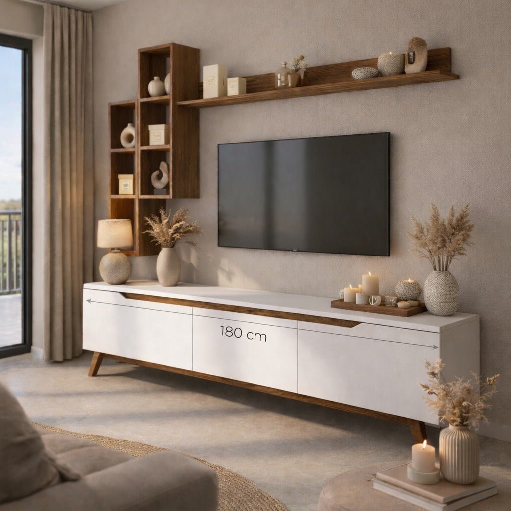 TV furniture set iona white dark walnut melamine 180x48.6x35 cm