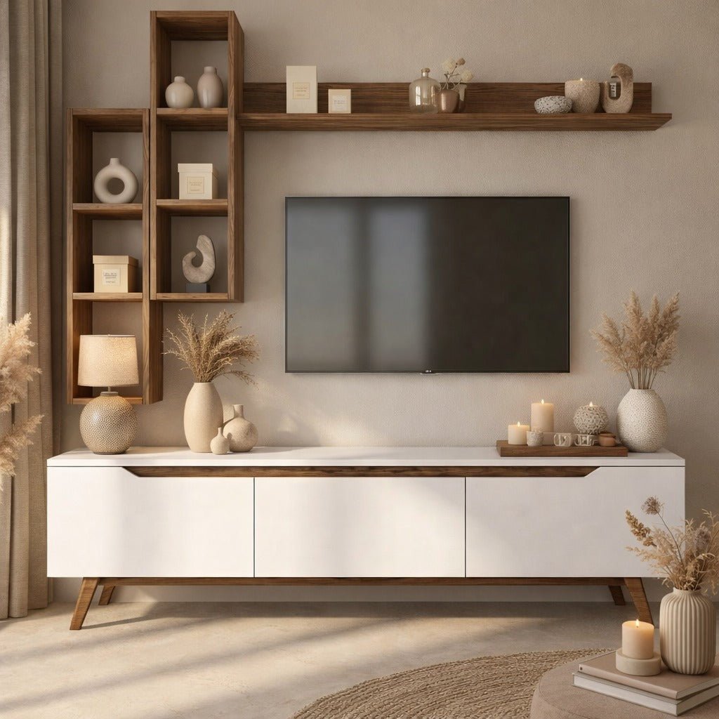 TV furniture set iona white dark walnut melamine 180x48.6x35 cm