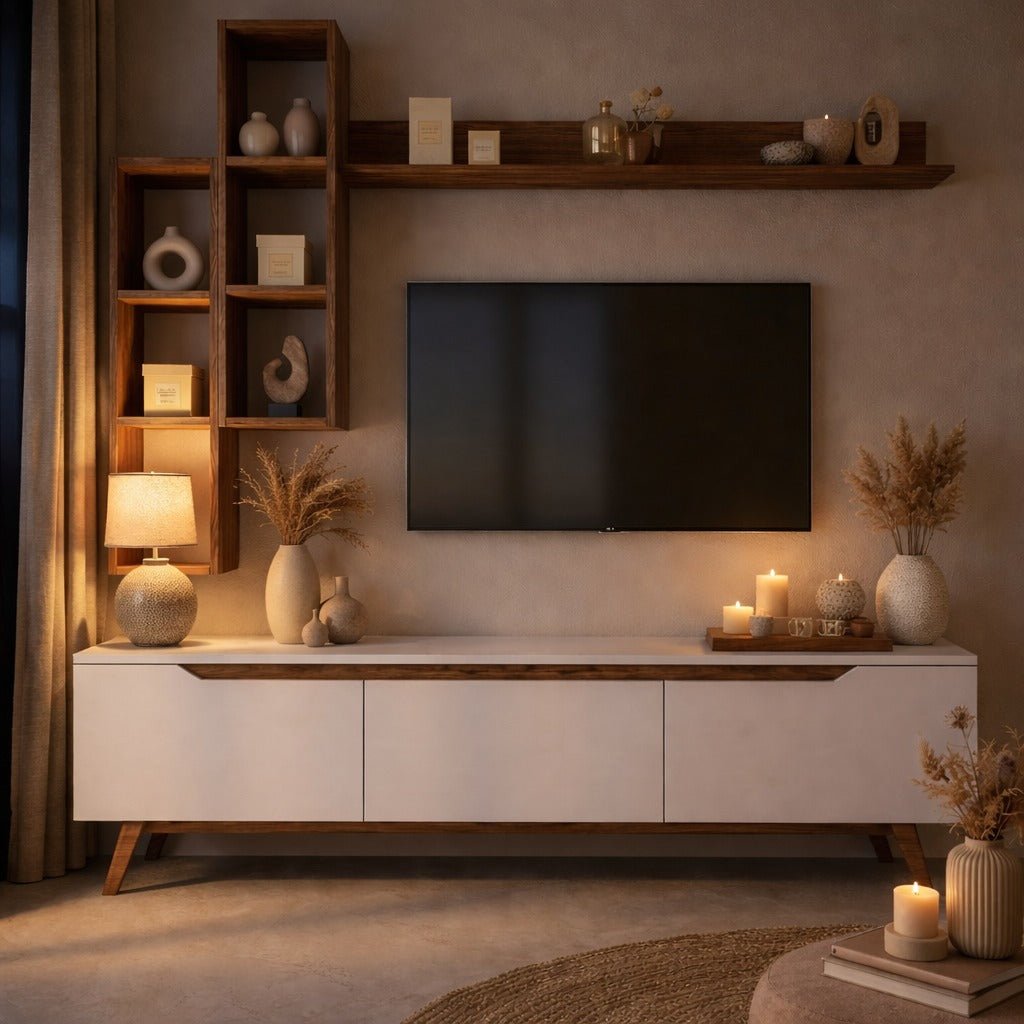 TV furniture set iona white dark walnut melamine 180x48.6x35 cm