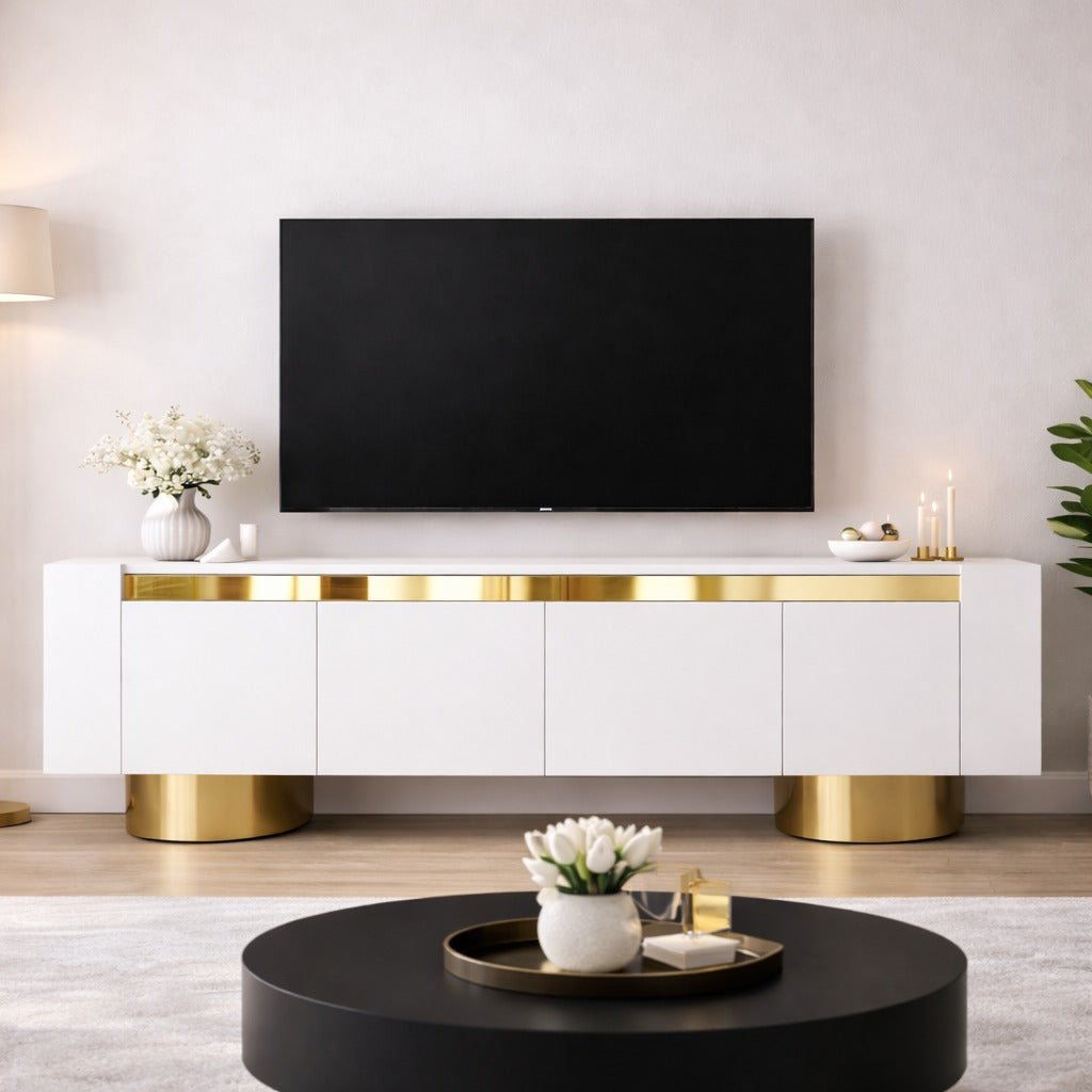 TV Meubels - TV Meubel Wit Bohem 180x50x30 - Gouden Frame - Dimehouse