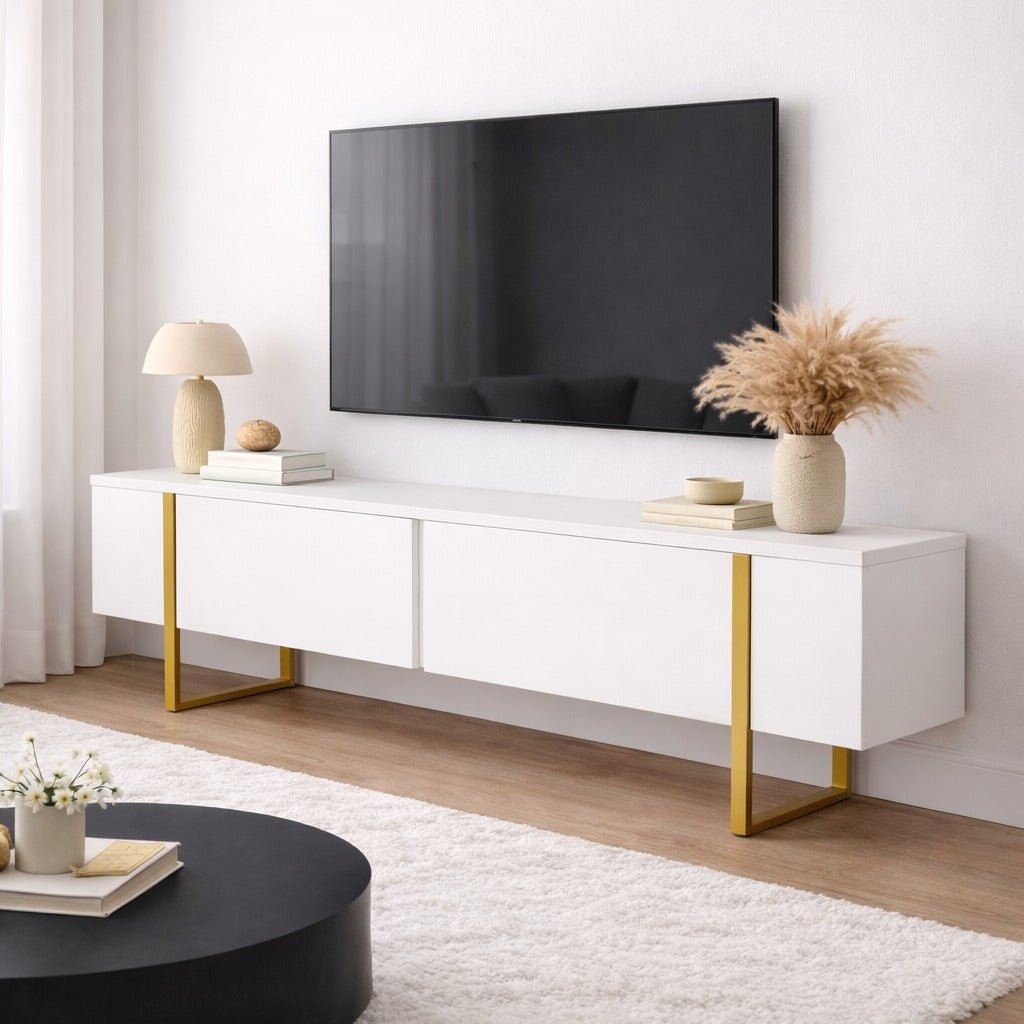 TV Cabinet White Melamine Blitz 50x180x29.5 cm