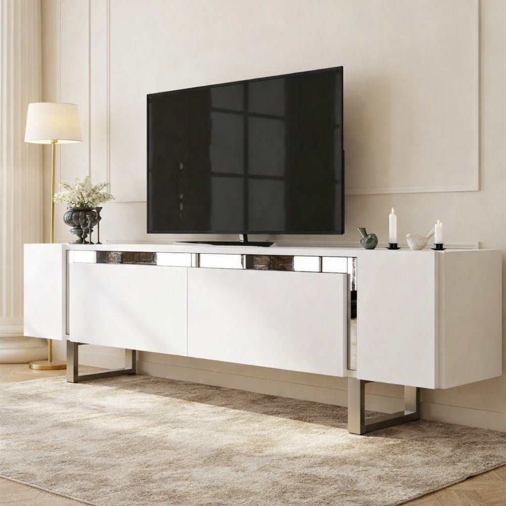 TV Meubels - TV Meubel Wit Yildiz 180x50x30 - Zilver Frame - Dimehouse