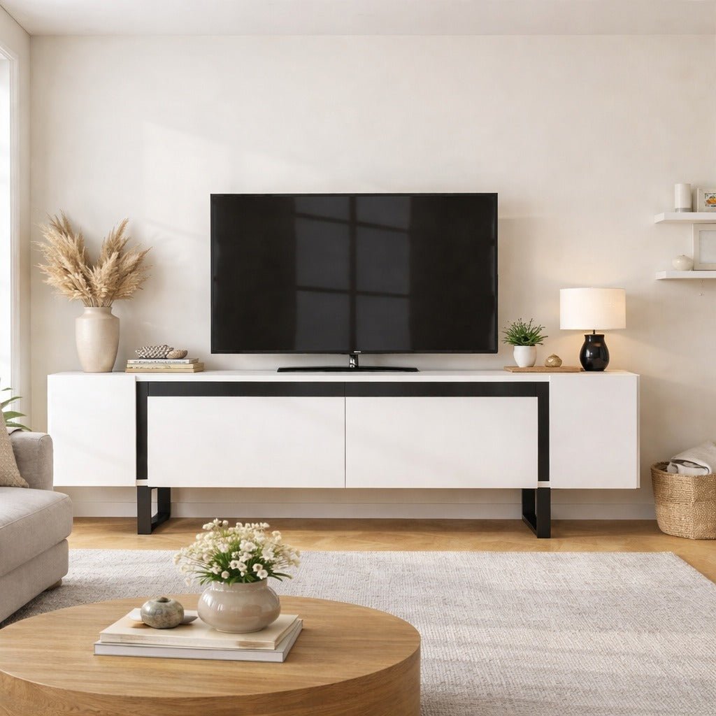 TV Cabinet White Yildiz 180x50x30 - Black Frame
